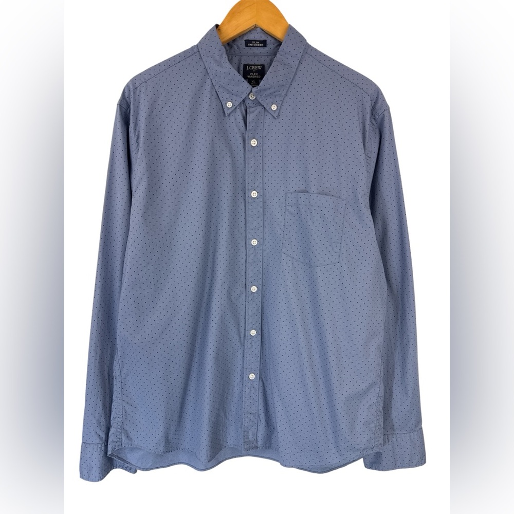 J. Crew Men’s XL Slim Flex Washed Stretch Shirt Blue Polka Dot Button Down NWT - Picture 2 of 10